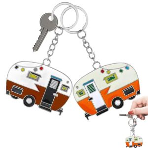 2 Pack Camper Keychain Set Happy RV Camper Keyring Couples Camping Accessories for Men Women Travel Trailers