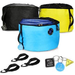 3 Pack RV Hose Storage Bags, RV Accessories for Outside, 3 Colors Organization Identification Tags, with 3 Storage Straps, Conveniently Stores Fresh/Black Water Sewer Hoses...