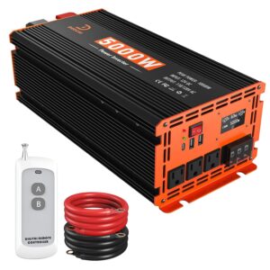 5000W Power Inverter 12V DC to 110V/120V AC Converter for RV/Truck/Boat/Camping/Off-Grid Solar Car Power Inverter Peak Power 10000W with 3 AC Outlets,USB & Type-C Port, Remote...