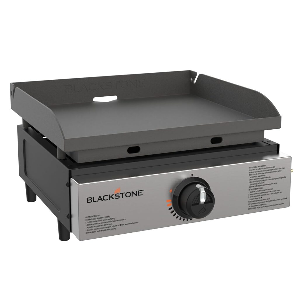 Blackstone 1971 Original 17” Tabletop Griddle with Stainless Steel Front Plate, Powder Coated Steel, Black
