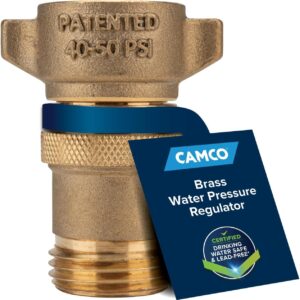 Camco Brass Marine/RV Water Pressure Regulator – Protects RV Kitchen Small Appliances, Plumbing & Hoses – Reduces RV Water Pressure to Safe & Consistent 40-50 PSI – Drinking...