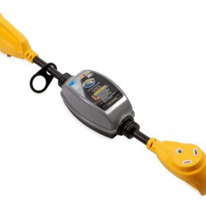 Camco PowerGrip 30-Amp Camper/RV Circuit Analyzer Dogbone | Features Integrated Surge Protection Up to 2100 Joules & Diagnostic LEDs for Fault Indication (55318)