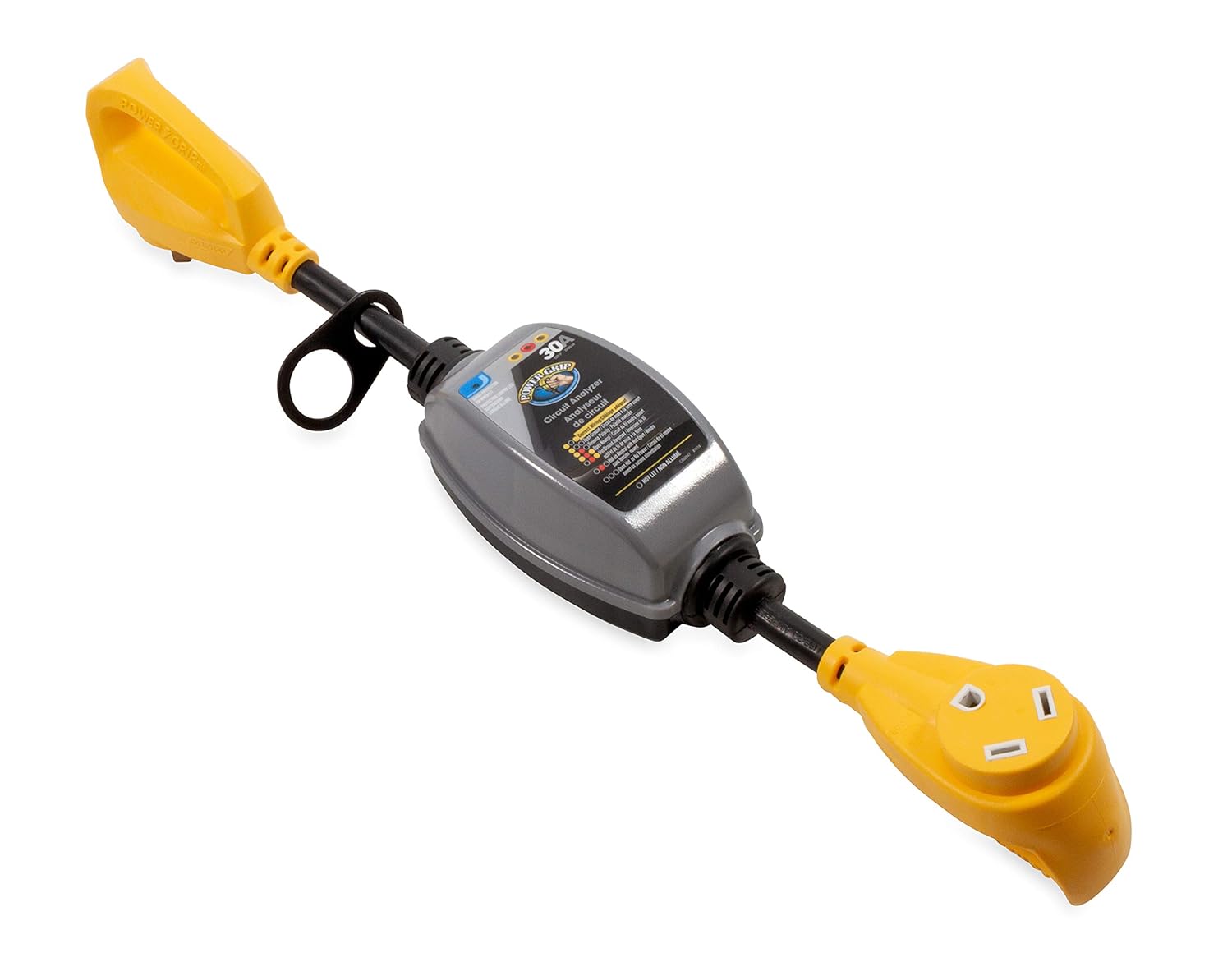 Camco PowerGrip 30-Amp Camper/RV Circuit Analyzer Dogbone | Features Integrated Surge Protection Up to 2100 Joules & Diagnostic LEDs for Fault Indication (55318)