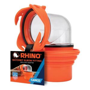 Camco RhinoFlex Clear RV Sewer Hose Elbow with 4-in-1 Adapter - Features a 360-Degree Fitting Rotation and Built-in Gasket for Odor-Tight Protection - Fits 4 Sizes of Dump...