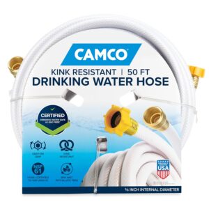 Camco TastePURE 50-Ft Water Hose - RV Drinking Water Hose Contains No Lead, No BPA & No Phthalate - Features Diamond-Hatch Reinforced PVC Design - 5/8” Inside Diameter, Made in...