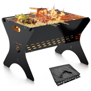 Camping Campfire Grill, Portable Folding Charcoal Grills, Backpacking BBQ Grill with Carry Bag, Outdoor Fire pit for Camping, Picnic, Bonfire, Patio, Backyard-16 Inch