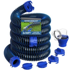 DUMPMAN 20 FT RV Sewer Hose Kit, Sewer Hose for RV Camper - Includes 2 Attachable 10 ft Sewer Hose with Swivel Fitting, 90 Degree Clear View Sewer Adapter, and 4 Storage Caps