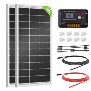 ECO-WORTHY 200 Watts 12 Volt/24 Volt Solar Panel Kit with High Efficiency Monocrystalline Solar Panel and 30A PWM Charge Controller for RV, Camper, Vehicle, Caravan and Other...