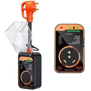 EXTRACTME RV Surge Protector 30 Amp, 9800 Joules RV Circuit Analyzer Surge Guard with Waterproof Full Cover and Anti-Theft Ring, RV Adapter Plug for Camper &Trailer (3 Plug)
