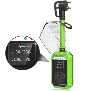 EyGde RV Surge Protector 30 Amp Waterproof - Smart 30 Amp Surge Protectors for RV with Real Time KWH, Voltage Monitor Surge Protector for Camper Travel Trailer(Green, 30A)