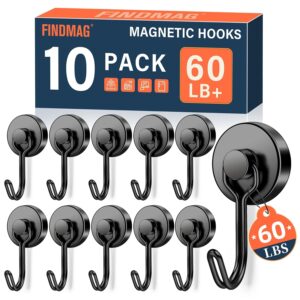 FINDMAG Strong Magnetic Hooks, 60lb+ Magnetic Hooks for Cruise Cabins, Rare Earth Magnet with Hook for Fridge, Magnetic Hook for Hanging Heavy Duty, Magnetic Hangers for Locker,...