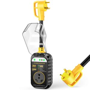 GEARGO RV Surge Protectors 30 Amp, 12000 Joules RV Circuit Analyzer, IP68 Surge Voltage Protection, RV Adapter Plug for Camper (Yellow)