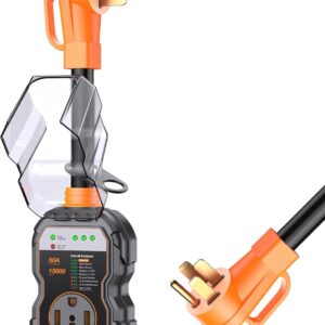 GEARGO RV Surge Protectors 50 Amp, 15000 Joules RV Circuit Analyzer, IP68 Surge Voltage Protection, RV Adapter Plug for Camper (Orange)