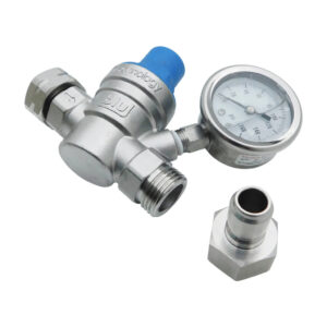 GoBluTech Stainless Steel Quick Connect Pressure Regulator, with 160 PSI Gauge and Inlet Stainless Screened Filter RV Regulator Valve, 3/4"