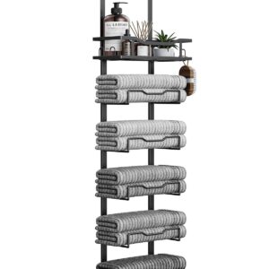 Hanging Towel Racks for Bathroom No Drill - 6-Tier Over The Door Bath Towel Storage Organizer for Small Bathrooms - Tiered Back of Door Towel Holder Hanger for Rolled Towels RV...