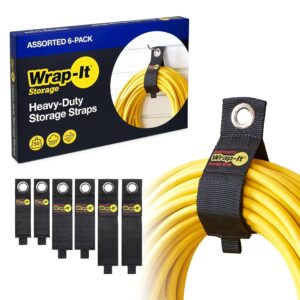 Heavy-Duty Wrap-It Storage Straps (Assorted 6 Pack) - Extension Cord Organizer, Cable Straps for RV Accessories, Workshop and Garage Organizers and Storage