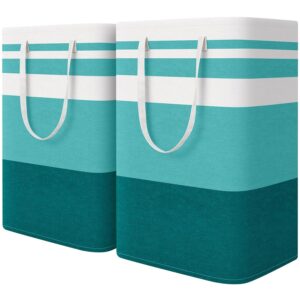 HomeHacks 2-Pack Large Laundry Basket, Waterproof, Freestanding Laundry Hamper, Collapsible Tall Clothes Hamper with Extended Handles for Clothes Toys in the Dorm and Family...