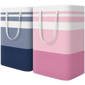HomeHacks 2 Pack Large Laundry Baskets, Waterproof, Freestanding Laundry Hampers, Collapsible Clothes Hamper with Reinforced Handles in Laundry, College Dorm, Bathroom, Bedroom...