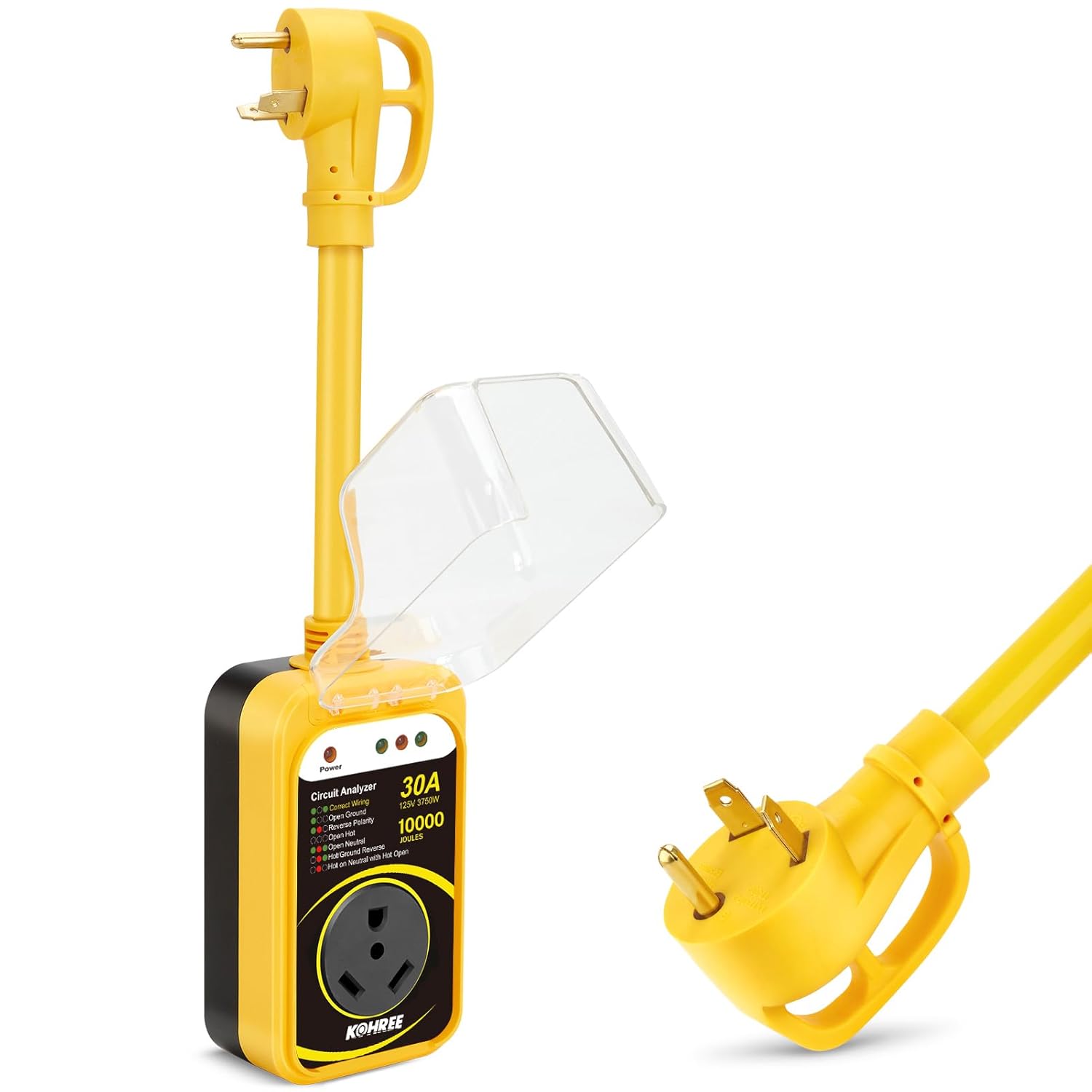 Kohree RV Surge Protector 30 Amp with Waterproof Cover, 10000 Joules 30 Amp RV Surge Protector for RV Camper, All-in-1 Circuit Analyzer w/LED Indicators