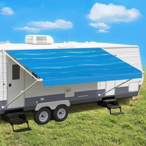 Leaveshade RV Awning Fabric Replacement Camper Trailer Awning Fabric Super Heavy Vinyl Coated Polyester 20'3''(Fit for 21' Awning)- Blue Wave