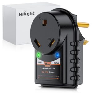 Nilight 30 Amp RV Surge Protector 125V/3750W Adapter Plug with LED Indicator 30amp 1050 Joules 22500A Max Spike ETL Listed TT-30P TT-30R Power Guard for Camper Trailer