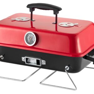 Portable Charcoal Grill, Tabletop Outdoor Barbecue Smoker, Small BBQ Grill for Outdoor Cooking Backyard Camping Picnics Beach,RED