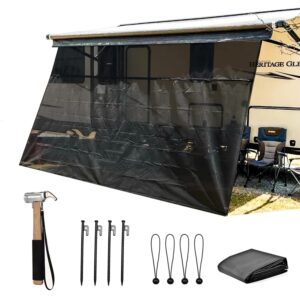 RV Awning Shade Screen with Zipper 9'X10'3'' - Black Mesh Camper Awning Shade Screen, Universal Trailer Camper RV Awning Sun Shade Screen - Comes with Ground Nail Hammer Set