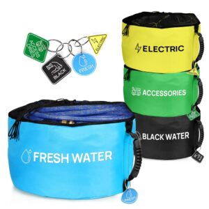 RV Hose Storage Bag of 4 Pack, Camper Accessories for Outside, Rubber Identification Tags for Fresh/Black Water Sewer Hoses Electrical Cords & Accessories RV Equipment Storage...
