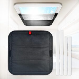 RV Sun Blackout Vent Cover, Reflective Insulation Skylight Window Shade, Roof Ventilation Shield for Motorhome, Sturdy Velcro Attach, 16x16 in Foldable Heat & Light Blocker,...