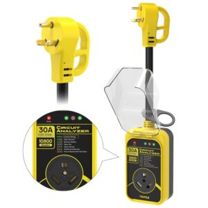 RV Surge Protector, 30 Amp 10800 Joules RV Circuit Analyzer Full Protection, IP67 Waterproof RV Adapter Plug for Camper