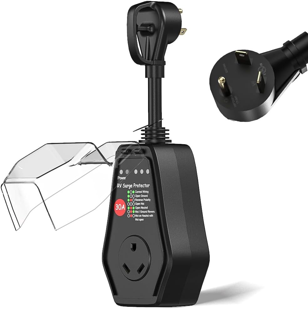 RV Surge Protector 30 Amp for Outdoor Travel Trailers, Camper, Motorhome, Park Power Protection, Perfect for RV Owners, Campers & Travelers with Waterproof Cover