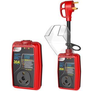 RV Surge Protector 30 Amp Waterproof, 12000 Joules RV Power Surge Protector with Waterproof Cover and Anti-Theft, RV Power Cord Accessories for RV Camper Travel Trailers