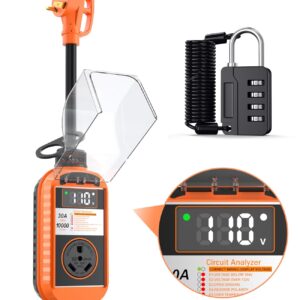 RV Surge Protector 30 Amp with LED Display 10,000J High/Low Voltage Protection, Smart 30A RV Surge Protector Waterproof (Safety-Certified) for RV, Camper, Trailer