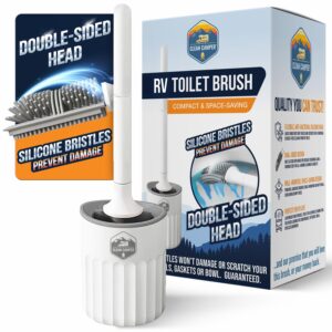 RV Toilet Brush by Clean Camper – Wall-Mounted Set, Silicone, Scratch-Free Dual-Sided Head, Quick-Drying Holder, Compact & Durable Set with Strong Adhesive Mount for RV & Camper...