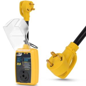 S7 30 Amp RV Surge Protector 8000 Joules Waterproof Circuit Analyzer with High/Low Voltage Protection and RV Adapter Plug for Camper