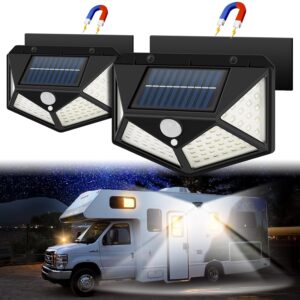 Solar RV Porch Light - Magnetic Installation, Motion Activated Sensor Light, Camper Exterior LED Lighting, RV Awning Lights for RVs, Trailers, Campers, 5th Wheels, 2 Pack