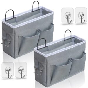 2pcs Middle Wall Hanging Organizer Bag, Linen Fabric Door Hanging Storage Basket with Pockets, Waterproof Bin for Kitchen, Bedroom, Office, RV Camper (Gray)