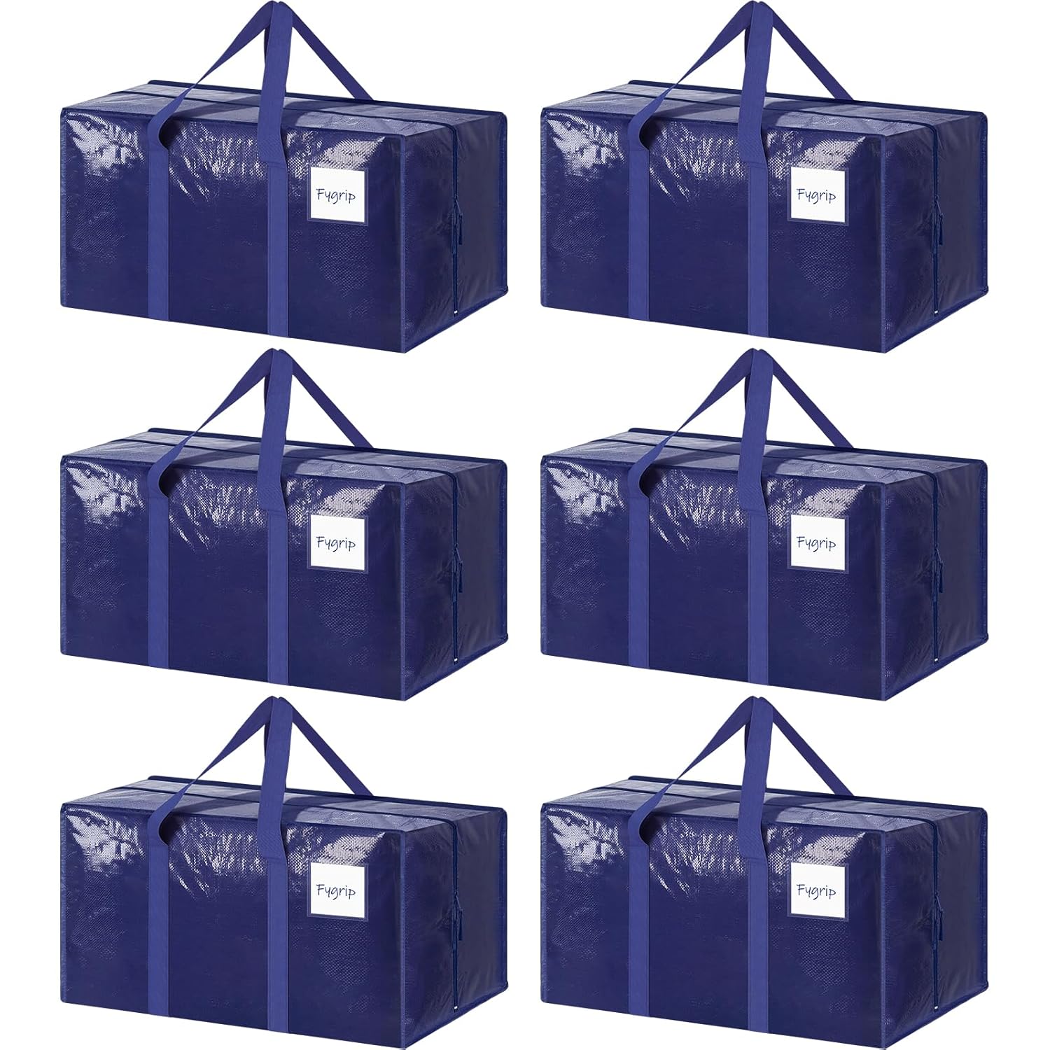 6 Pack Extra Heavy Duty Large Moving Bags with Strong Zipper & Comfortable Handles, Sturdy & Durable Clothes Storage Bags Totes Bins, Blue Packing Moving Boxes for College...