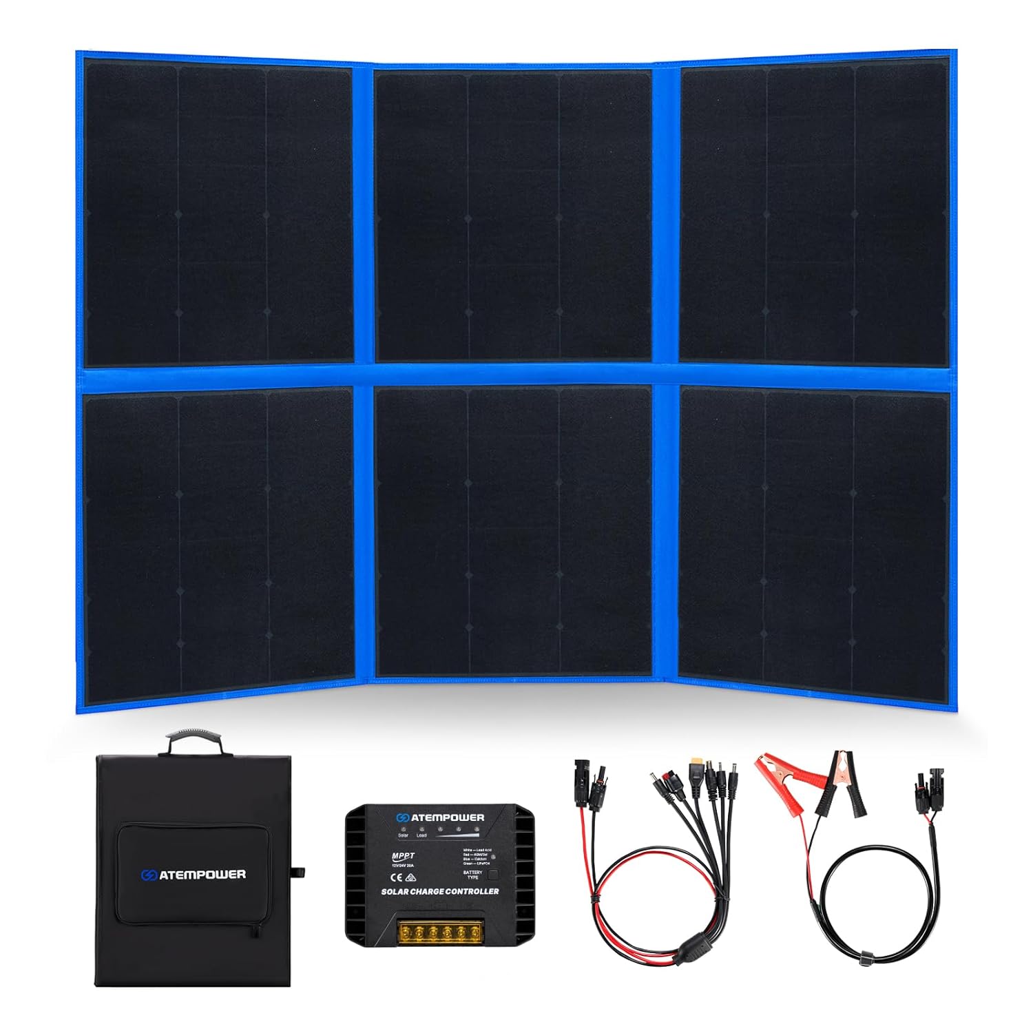 ATEM POWER 200W Portable Solar Panel, Foldable Solar Panel HPBC Chip, 20A MPPT Charger Controller 5V USB Output for 12/24V Battery/Power Station Outdoor Camper RV Hiking Durable...
