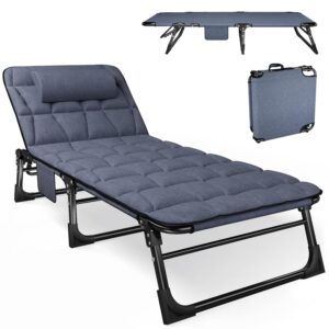 ATORPOK Folding Camping Cot for Adults with Padded Mattress and Pillow, Adjustable Reclining Lounger Sleeping Cot Bed, Ideal for Camping, Travel, Garden, or Office Use, Blue