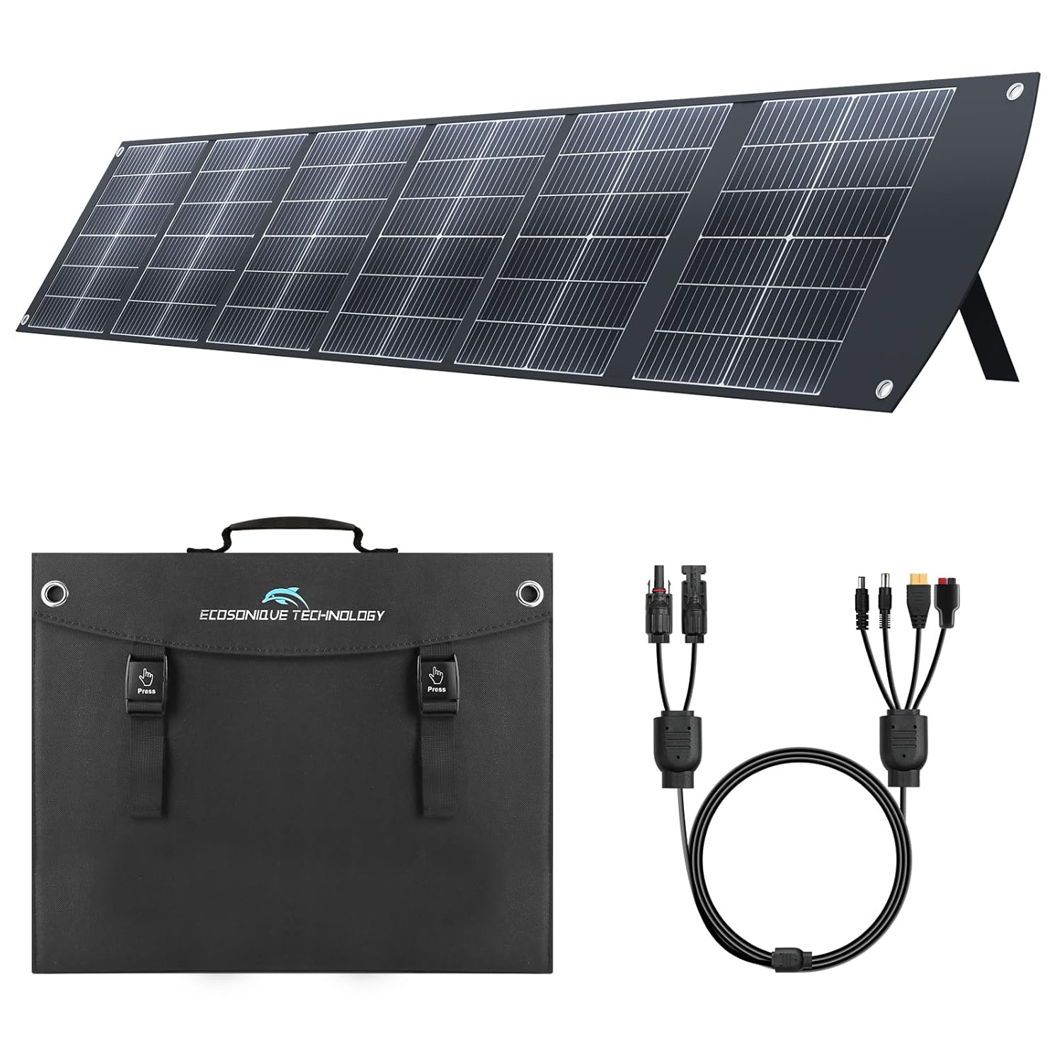 Ecosonique 200W Portable Solar Panel for Power Stations, Foldable & Lightweight with Kickstand, USB-C PD3.0 & USB-A QC3.0, MC4 & Multi-Output for Solar Generators, RVs, Camping,...