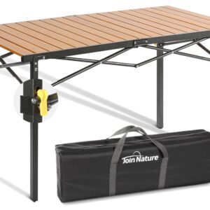 Large 46.4" Camping Table for 2-6 People - 220lbs Capacity Heavy Duty Foldable Outdoor Table with Aluminum Roll-Up Top & Carry Bag, Portable Picnic Desk for BBQ, Tailgating,...