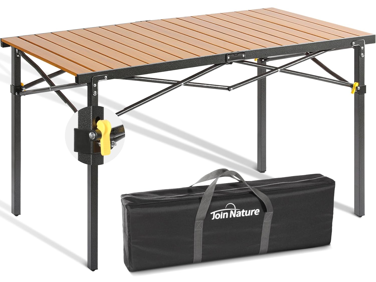 Large 46.4" Camping Table for 2-6 People - 220lbs Capacity Heavy Duty Foldable Outdoor Table with Aluminum Roll-Up Top & Carry Bag, Portable Picnic Desk for BBQ, Tailgating,...