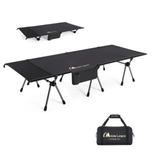 MOON LENCE Height Adjustable Camping Cot - Supports 330 lbs, Portable Folding Bed with Leg Extenders for Camping, Hiking, Sleeping, 1 Pack, Black
