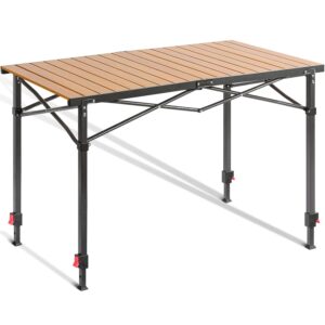 Portable Outdoor Adjustable Height Camping Table, Large for 2-6 Person, Foldable Roll-up Aluminum Camp Table with Carry Bag for Picnic, Camp, Sturdy, Stable, Loads 220 Lbs