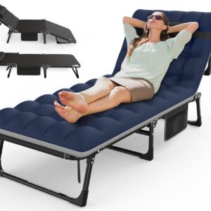 Suteck Folding Camping Cot, Adjustable 5+2 Positions Reclining Portable Outdoor Cot Heavy Duty Sleeping Bed Cots w/Pillow Mat Carry Bag, Chaise Lounge Chair for Home Office Nap...