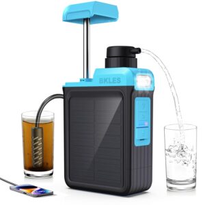 3-in-1 Solar Electric Water Filter with Hand Pump - Camping Water Filtration System Survival, Portable Water Purifier with Emergency Light, Survival Kit for Backpacking,...