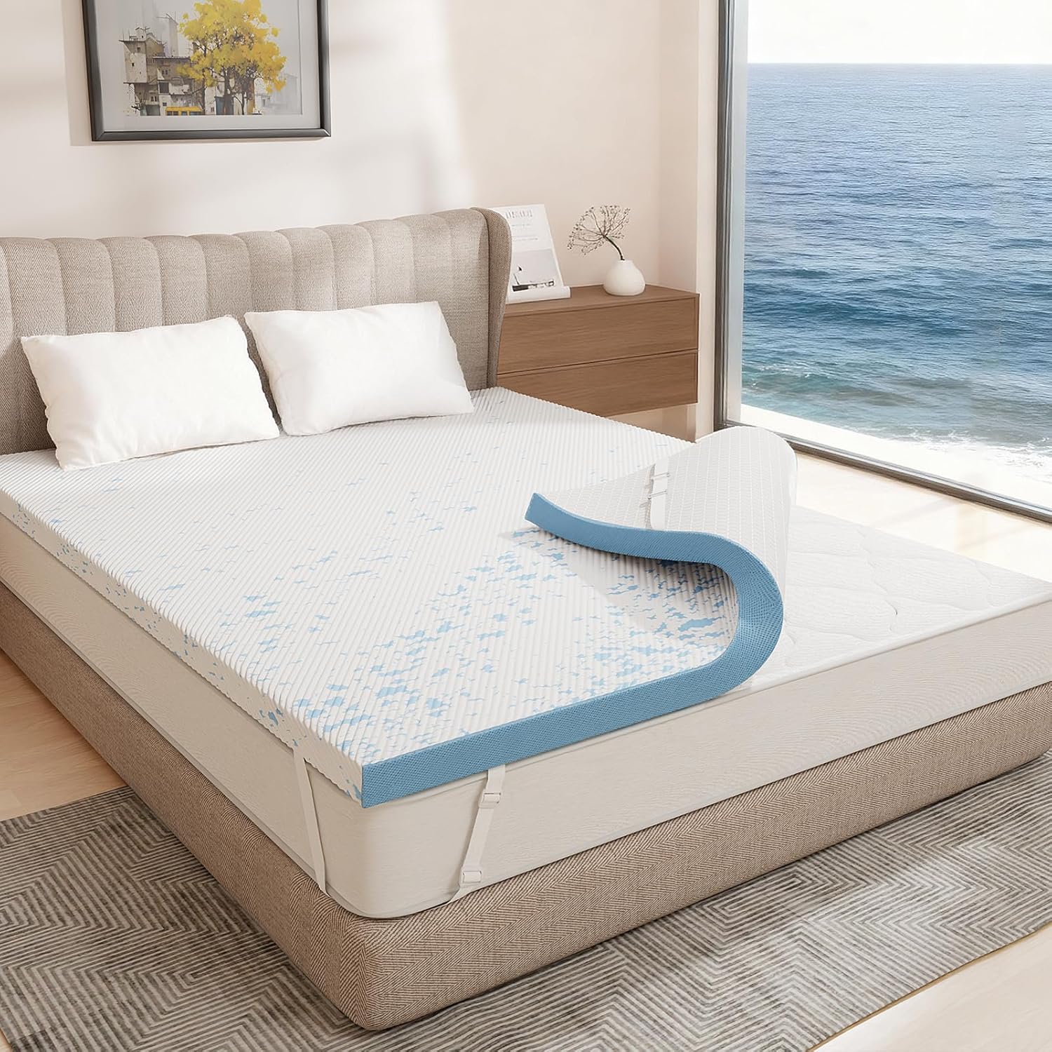 Memory foam topper with cover for RV bedding and sleep comfort protection