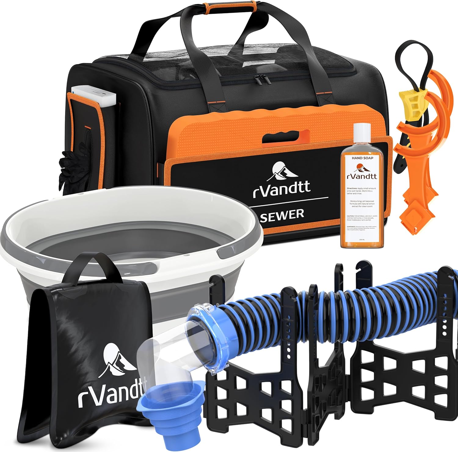 RV sewer management - hose adapter and fitting kit