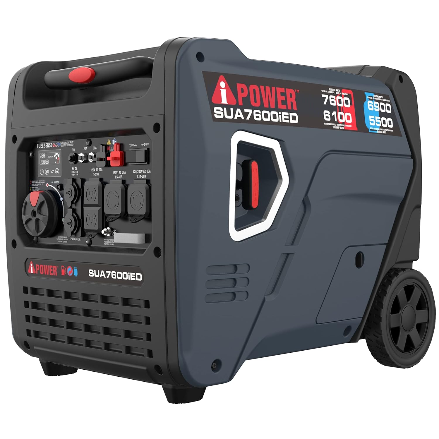 A-iPower 7600W Dual Fuel Quiet Portable Inverter Generator, Electric Start RV Ready, EPA & CARB Compliant CO Sensor, With Telescopic Handle For Backup Home Use, Tailgating &...